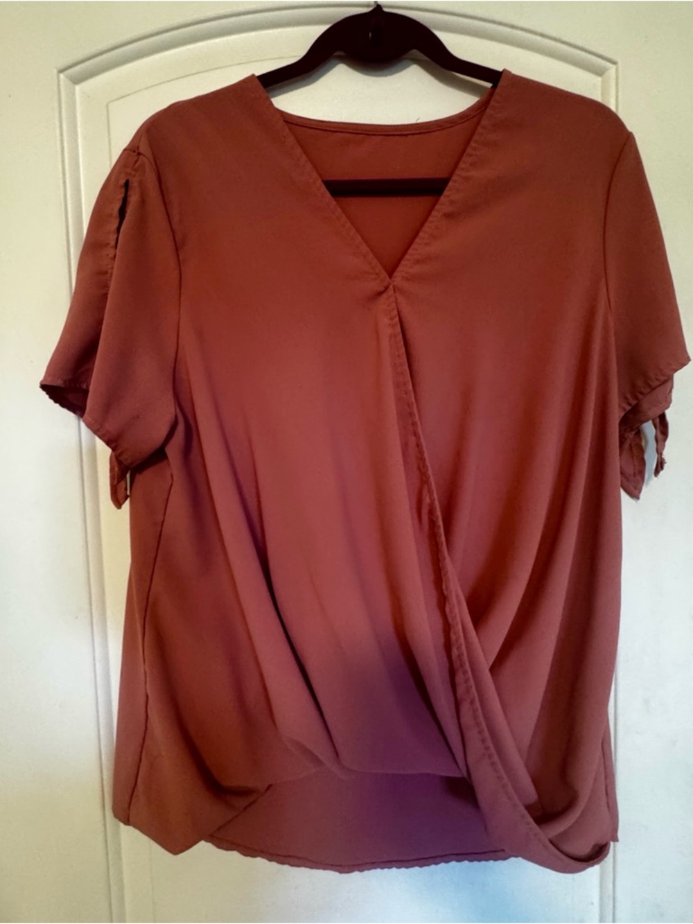Women's Rust V-Neck Draped Short-Sleeve Top